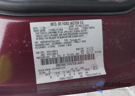 2007 Mercury Grand Marquis Ls from USA, damaged, VIN 2MEHM75V47X616041